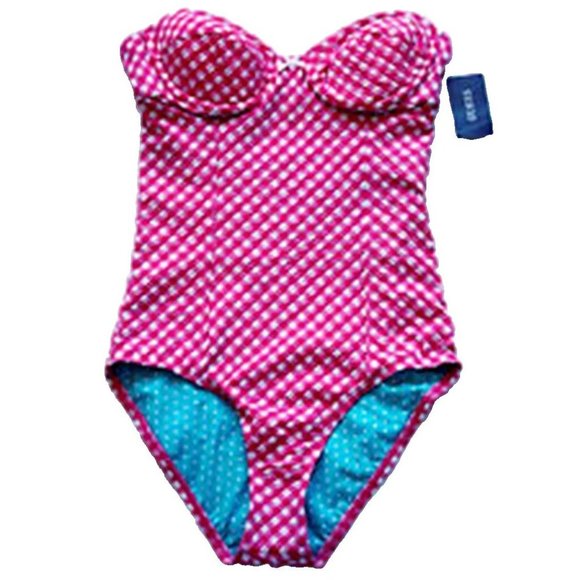 GUESS USA Check Print PINK  One Piece BATHING SUIT Swimwear ( XS ) - Picture 1 of 1